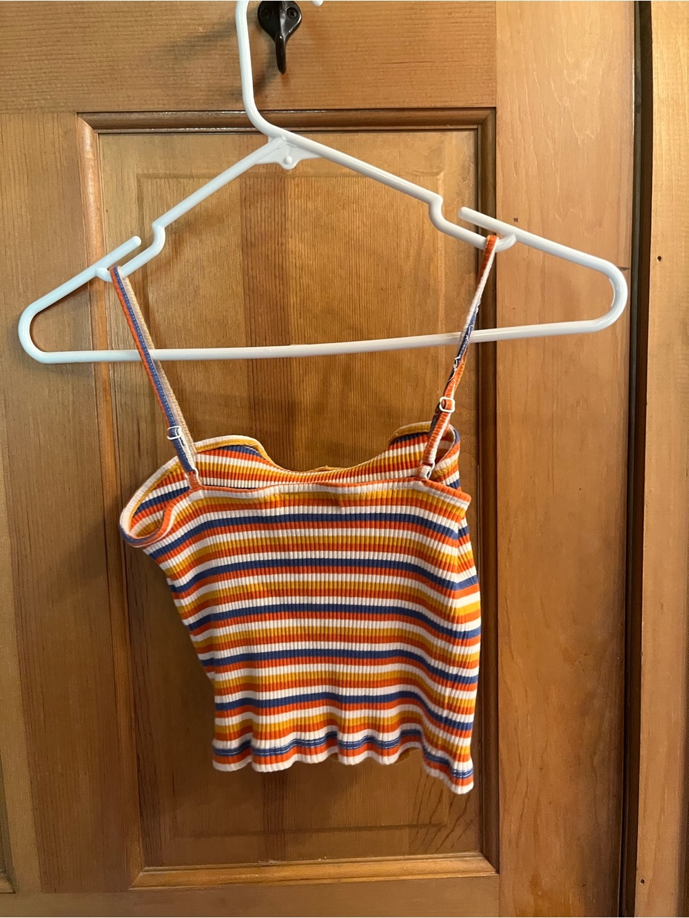 Striped Ribbed Cropped Cami in Orange Multicolor - Picture 3 of 6